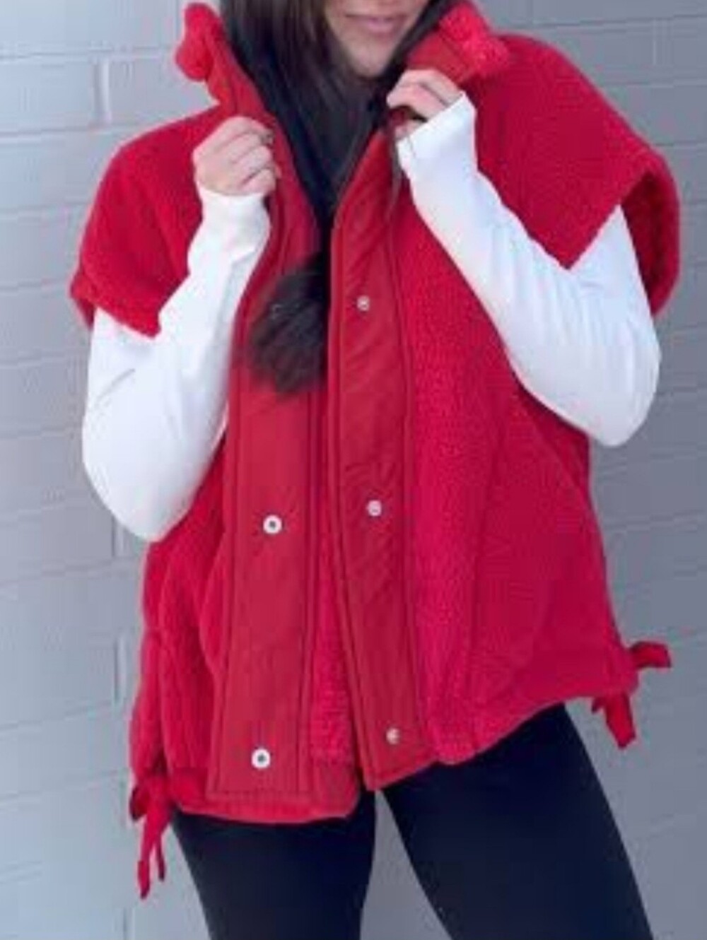 Free People Movement Fleece Oversized Red Vest Logo on The Back
